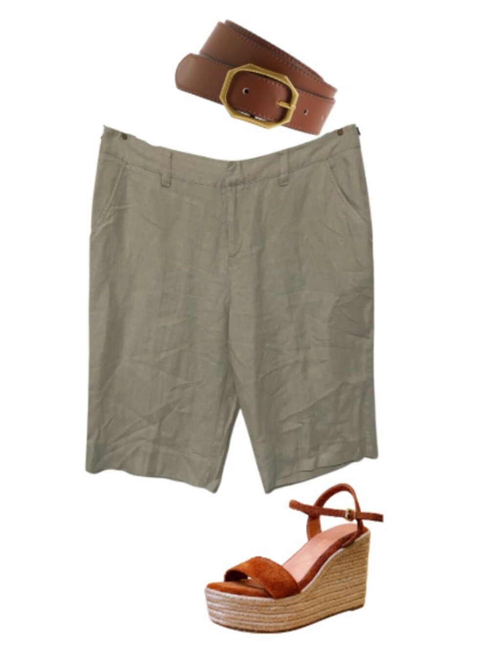 CATO women's 12 rayon linen blend bermuda shorts neutral tan EUC